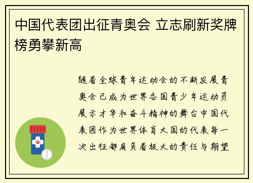 中国代表团出征青奥会 立志刷新奖牌榜勇攀新高