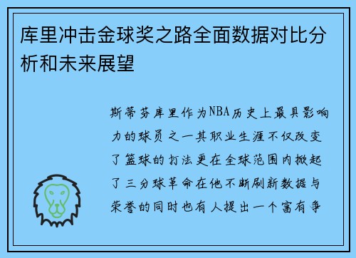 库里冲击金球奖之路全面数据对比分析和未来展望